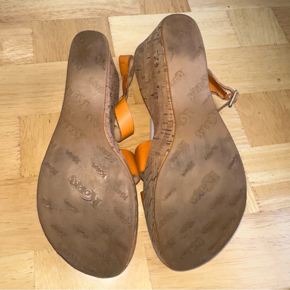 Women's Orange Leather Cork Wedge Sandals - Picture 4 of 9